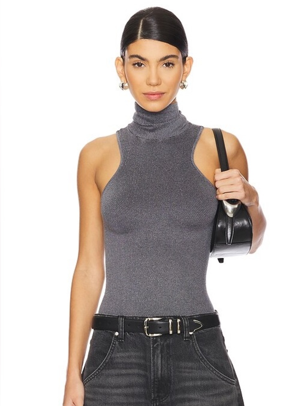 Sleeveless Turtleneck Tank Top - Gray Size M
